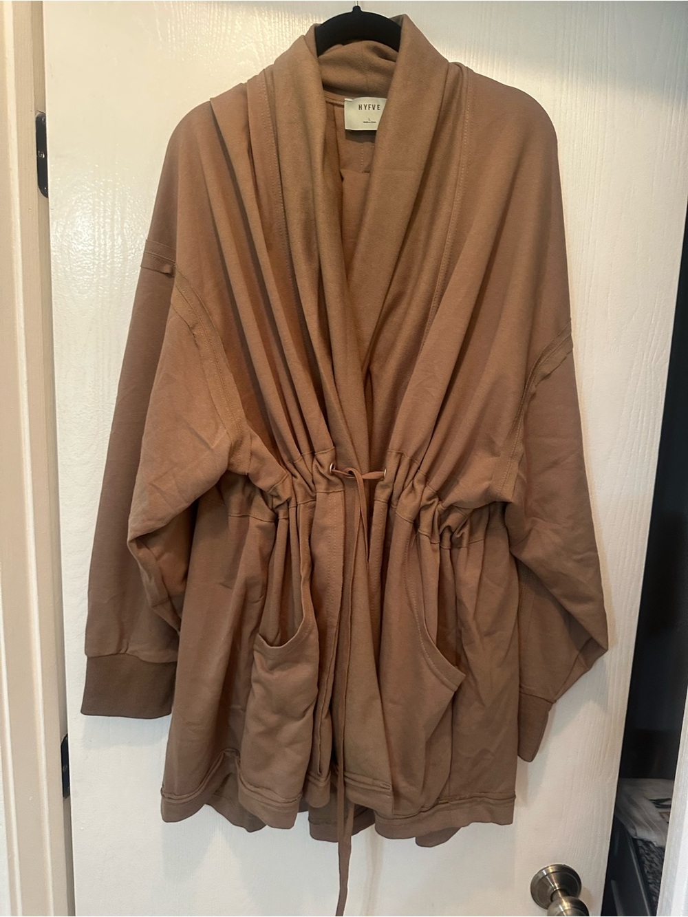 Drawstring Waist Shawl Collar Jacket - Brown